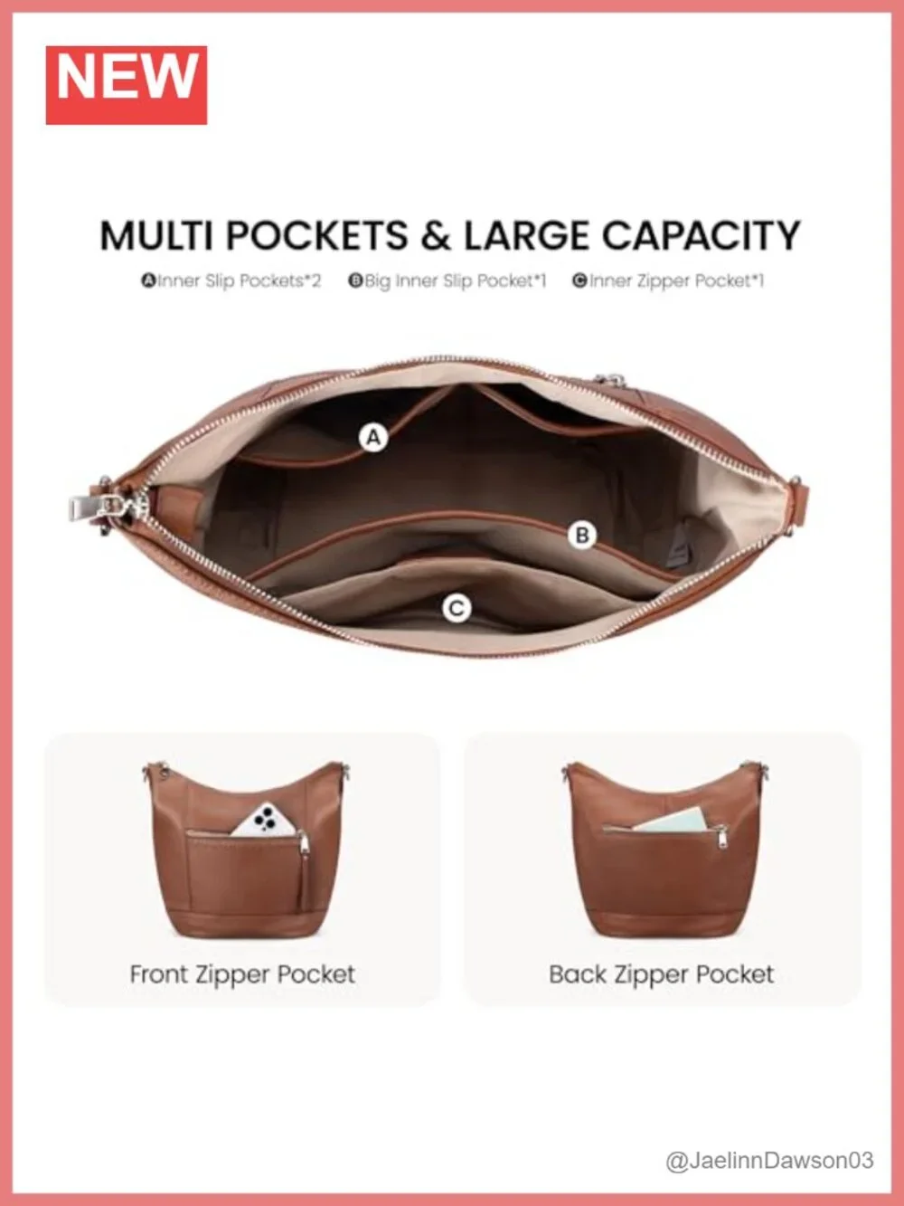 Genuine Leather Crossbody Hobo Purse for Women Soft Lightweight Handbags with 2